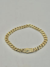 PULSO BARBADO CUBANO - Broche piedra - 21 cm x 6.5 mm - ORO 10K