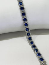 PULSERA CUADROS ZIRCONIA AZUL CONTORNO BLANCO / ORO BLANCO - ORO 10K