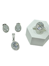 SET / JUEGO 3 PZAS - HALO OVALADO  - BLANCO - PLATA .925