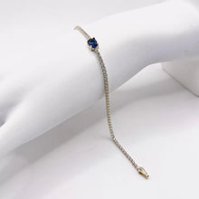 PULSERA TIPO TENNIS CON ZIRCONIA OVAL CENTRAL AZUL - ORO 10K