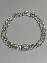 PULSO FIGARO 3x1 CON ZIRCONIA MONTADA EN PASTA - 20.5 cm x 8 mm - PLATA .925