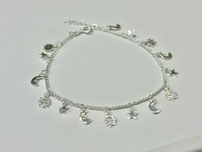 TOBILLERA DIJES COLGANTES - SOL Y LUNA - PLATA .925