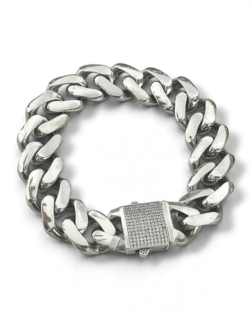 PULSO BARBADO CUBANO LIGERO - 21.5 cm x 1.6 cm - PLATA .925