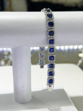 PULSERA CUADROS ZIRCONIA AZUL CONTORNO BLANCO / ORO BLANCO - ORO 10K