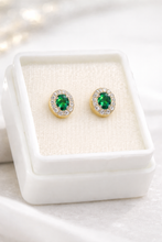 ARETE HALO OVALADO ZIRCONIA VERDE - 6 mm x 5 mm - ORO 10K
