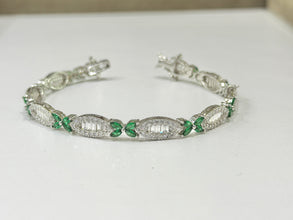 PULSERA BAGUETE CON MOÑOS VERDES - PLATA .925