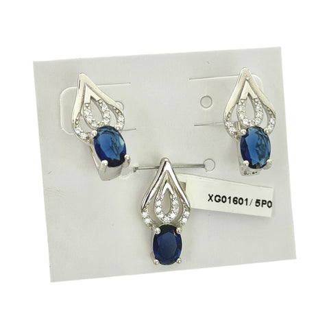 SET / JUEGO CHISPA CON OVAL - AZUL - PLATA .925
