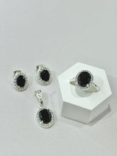 SET / JUEGO 3 PZAS - HALO OVALADO - NEGRO - PLATA .925