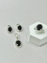 SET / JUEGO 3 PZAS - HALO OVALADO - NEGRO - PLATA .925