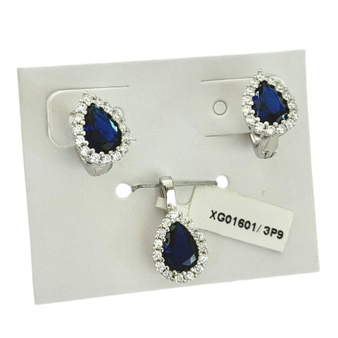 SET / JUEGO GOTA HALO - AZUL - PLATA .925