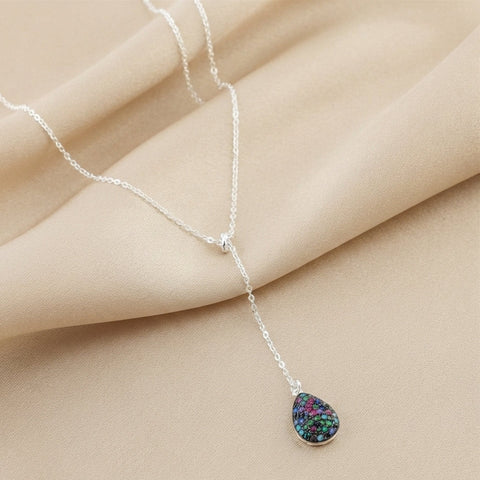 COLLAR CORBATERO GOTA COLORES - OSCURO - PLATA .925