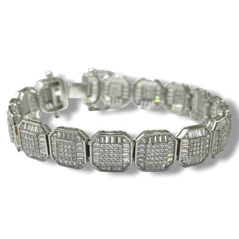 PULSO CUADROS BAGUETTE ZIRCONIA ITALY 22 cm - PLATA .925