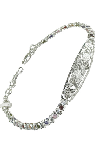 PULSERA PLACA SAN JUDAS TADEO - PIEDRA COLORES - PLATA .925