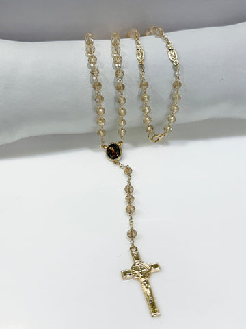 ROSARIO CRISTAL GOLDEN CON VIRGEN GUADALUPE ENCAPSULADO