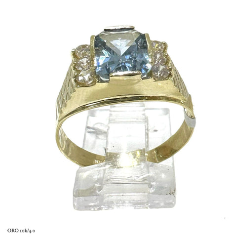 ANILLO ZIRCONIA AZUL CIELO - ORO 10K