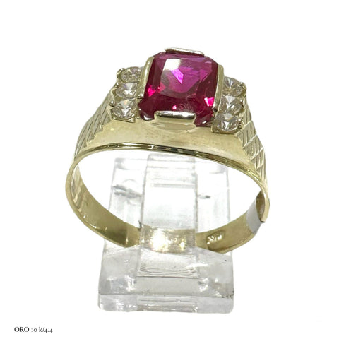 ANILLO ZIRCONIA GUINDA - ORO 10K