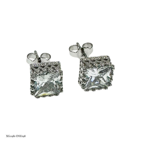 ARETE CUADRO BISEL CHAPEADO EN ORO BLANCO