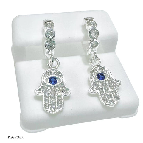 ARRACADA ZIRCONIAS CON COLGANTE MANO DE FATIMA - PLATA .925