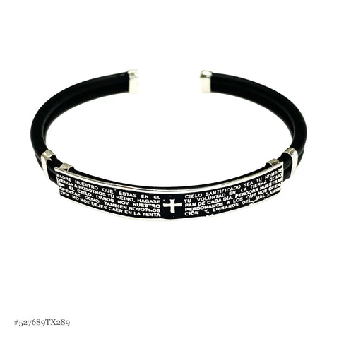 BRAZALETE CAUCHO PLACA PADRE NUESTRO - PLATA .925