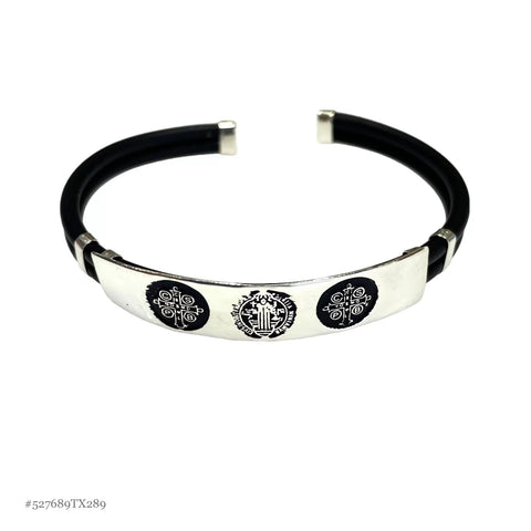 BRAZALETE CAUCHO CON PLACA SAN BENITO ABAD - PLATA .925