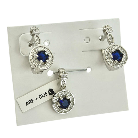SET / JUEGO CIRCULO CON POSTE - AZUL - PLATA .925