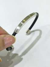 BRAZALETE CAUCHO PLACA LISA  - PLATA .925