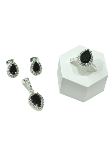 SET / JUEGO 3 PZAS - HALO GOTA  - NEGRO - PLATA .925