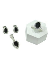 SET / JUEGO 3 PZAS - HALO GOTA  - NEGRO - PLATA .925