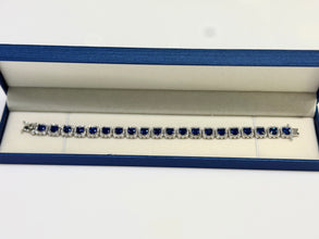 PULSERA CUADROS ZIRCONIA AZUL CONTORNO BLANCO / ORO BLANCO - ORO 10K