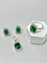 SET / JUEGO 3 PZAS - HALO RECTANGULAR  - VERDE - PLATA .925