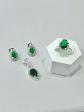 SET / JUEGO 3 PZAS - HALO GOTA  - VERDE - PLATA .925