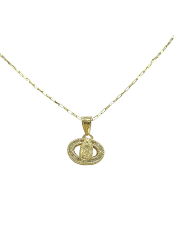 CADENA CON MEDALLA VIRGEN DE GUADALUPE OVALADA HORIZONTAL - AMARILLA - ORO 10K