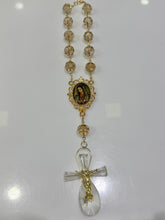 MISTERIO JUMBO CRISTAL HONEY CON CRUCERO VINTAGE VIRGEN GUADALUPE Y CRISTO GOTA