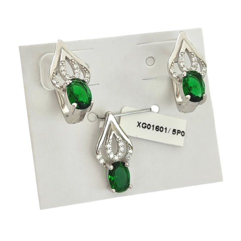 SET / JUEGO CHISPA CON OVAL - VERDE - PLATA .925