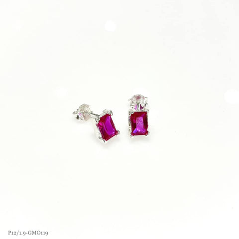 BROQUEL / ARETE ZIRCONIA RECTANGULO CEREZA