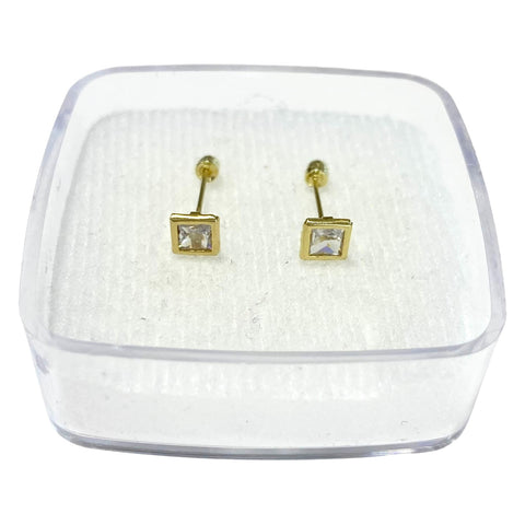 BROQUEL CUADRO ZIRCONIA BISELADO ORO 10K