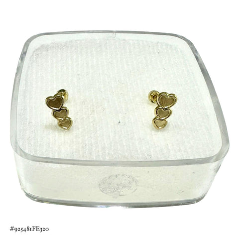 BROQUEL 3 CORAZÓNES LINEALES - ORO 10K