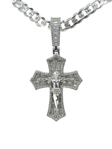 DIJE CRISTO CON PIEDRA ZIRCONIA BAGUETTE / MARGEN PICÓ - PLATA .925