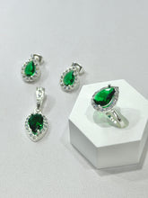 SET / JUEGO 3 PZAS - HALO GOTA  - VERDE - PLATA .925