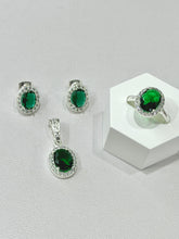 SET / JUEGO 3 PZAS - HALO OVALADO - VERDE - PLATA .925