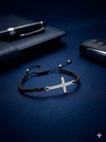PULSERA TEJIDA CON CRUZ TRANSVERSAL - PLATA .925