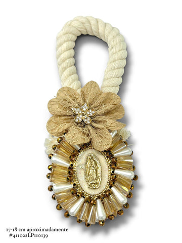 BENDICIÓN SOGA CON MEDALLA VIRGEN DE GUADALUPE BORDADA DE CRISTAL CONO