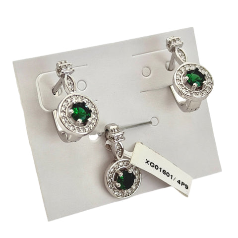 SET / JUEGO CIRCULO CON POSTE - VERDE - PLATA .925