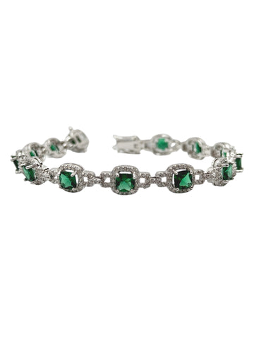 PULSERA CUADRO VERDE ENLACES - PLATA .925