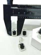 SET / JUEGO 3 PZAS - HALO RECTANGULAR  - NEGRO - PLATA .925