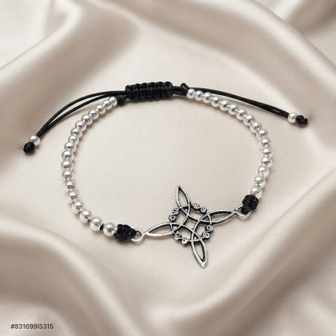 PULSERA NUDO DE BRUJA BOLITAS CON HILO - NEGRO - PLATA .925