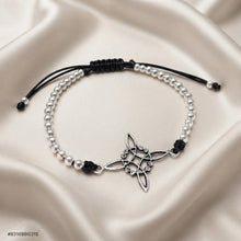 PULSERA NUDO DE BRUJA BOLITAS CON HILO - NEGRO - PLATA .925