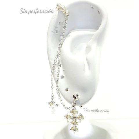 LAMBADA CADENAS CON CRUZ PERLA - PLATA .925