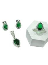 SET / JUEGO 3 PZAS - HALO GOTA  - VERDE - PLATA .925