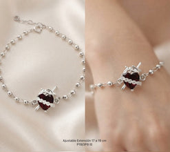 PULSERA SAGRADO CORAZÓN DE JESÚS - BOLAS - PLATA .925